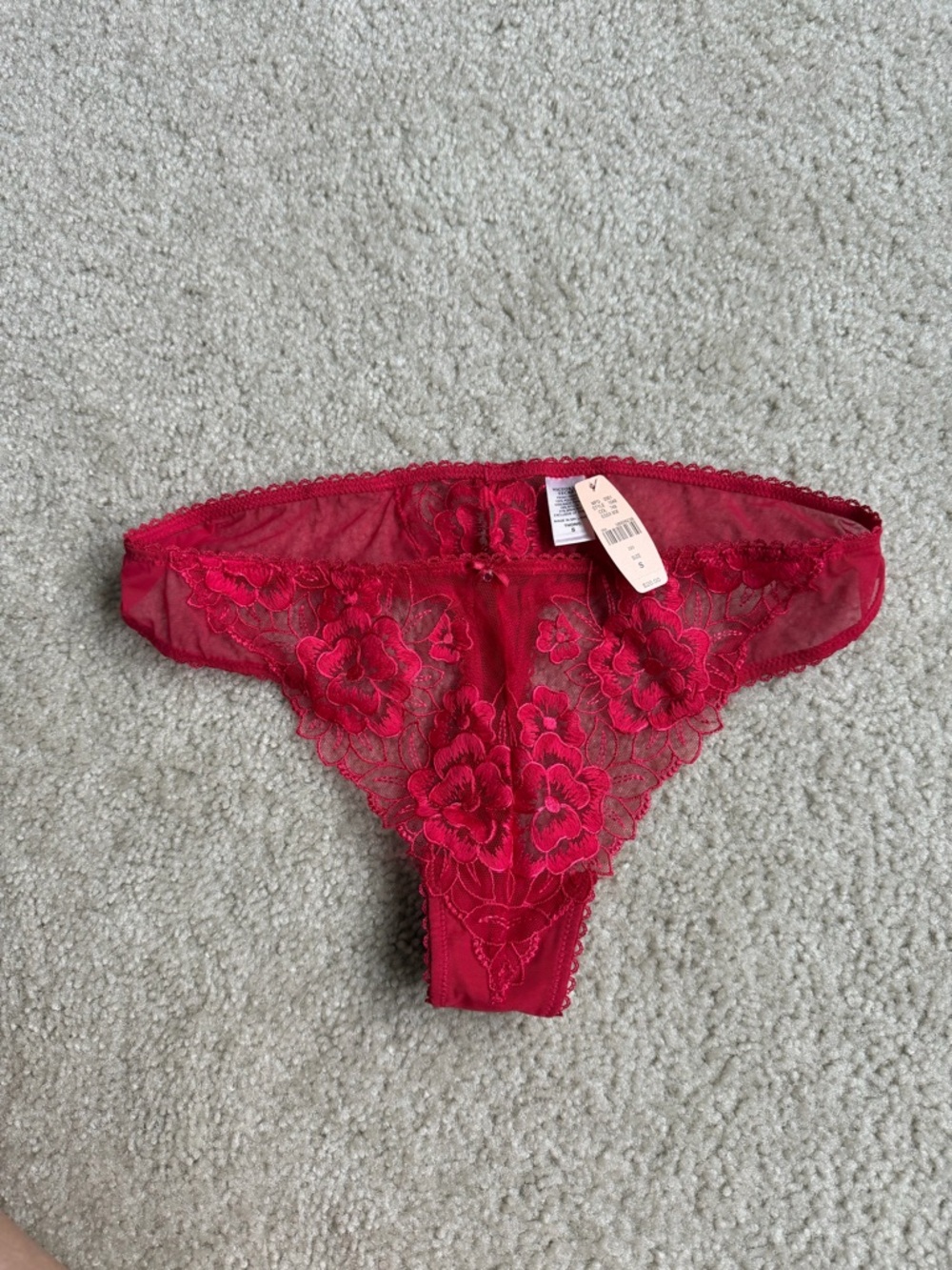 Victoria's Secret Red Floral Lace Thong Panty